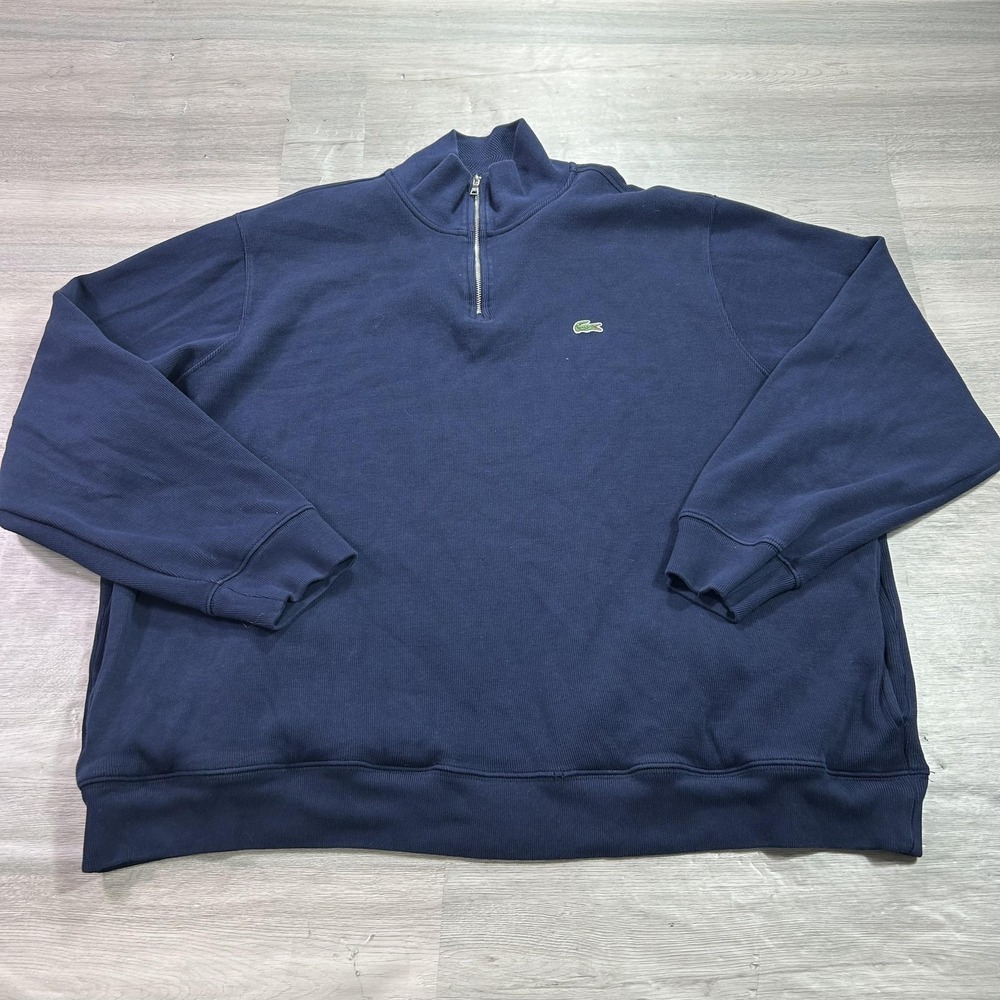 Lacoste Sweatshirt Mens‎ 4XL Blue 1/4 Zip Mock Neck Pullover Cotton Logo